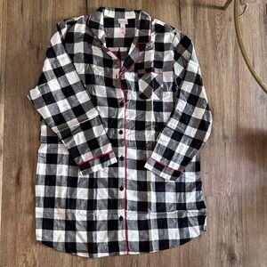 Buffalo Plaid Button Down Sleeper Gown Red Trim